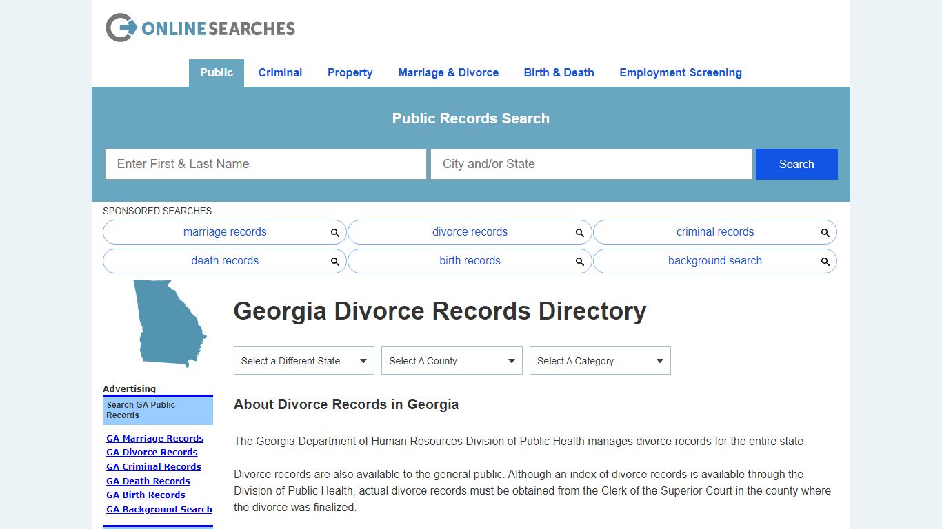 Georgia Divorce Records Search Directory - OnlineSearches.com